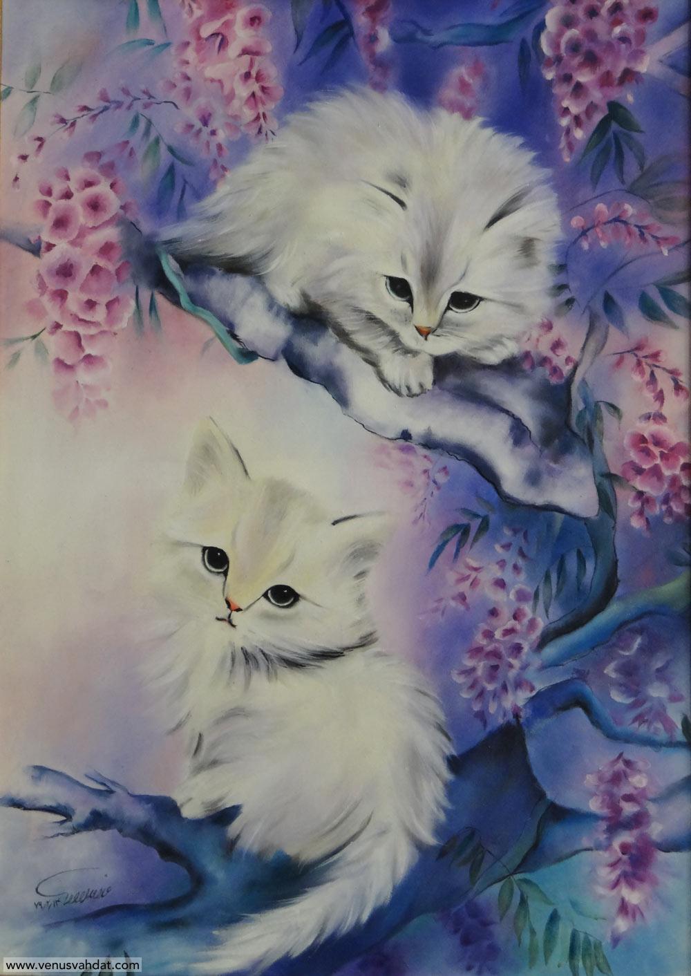 آثار نقاشی رنگ روغن روی بوم - گربه ها
